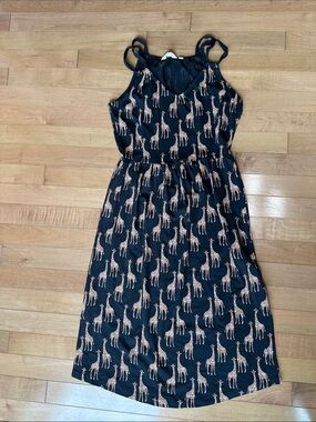 Fat Face Black Midi Dress with Tan Giraffe Print